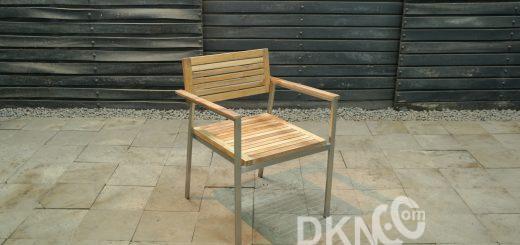 teak stainless steel stacking arm chair